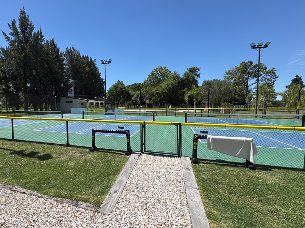 Four outdoor courts with professional surfacing and nighttime lighting.